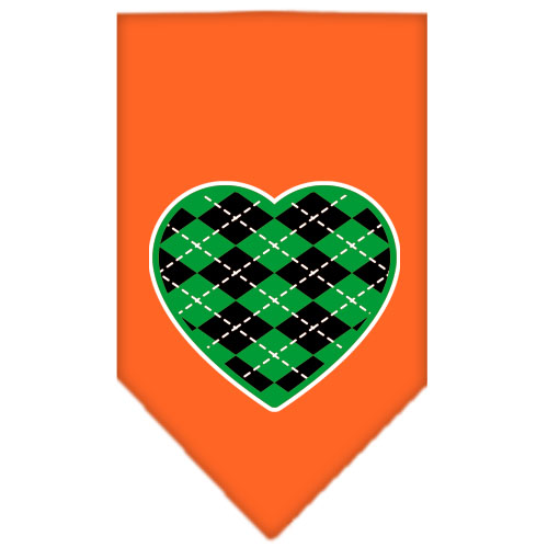 Argyle Heart Green Screen Print Bandana Orange Large